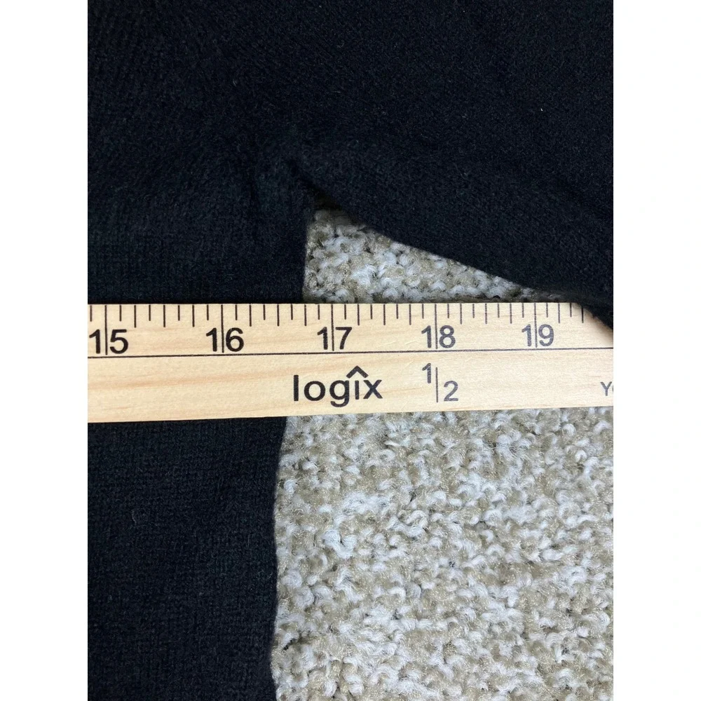 Tory Burch Black 100% Cashmere Split Neck Tunic Sweater Waffle Knit Trim S